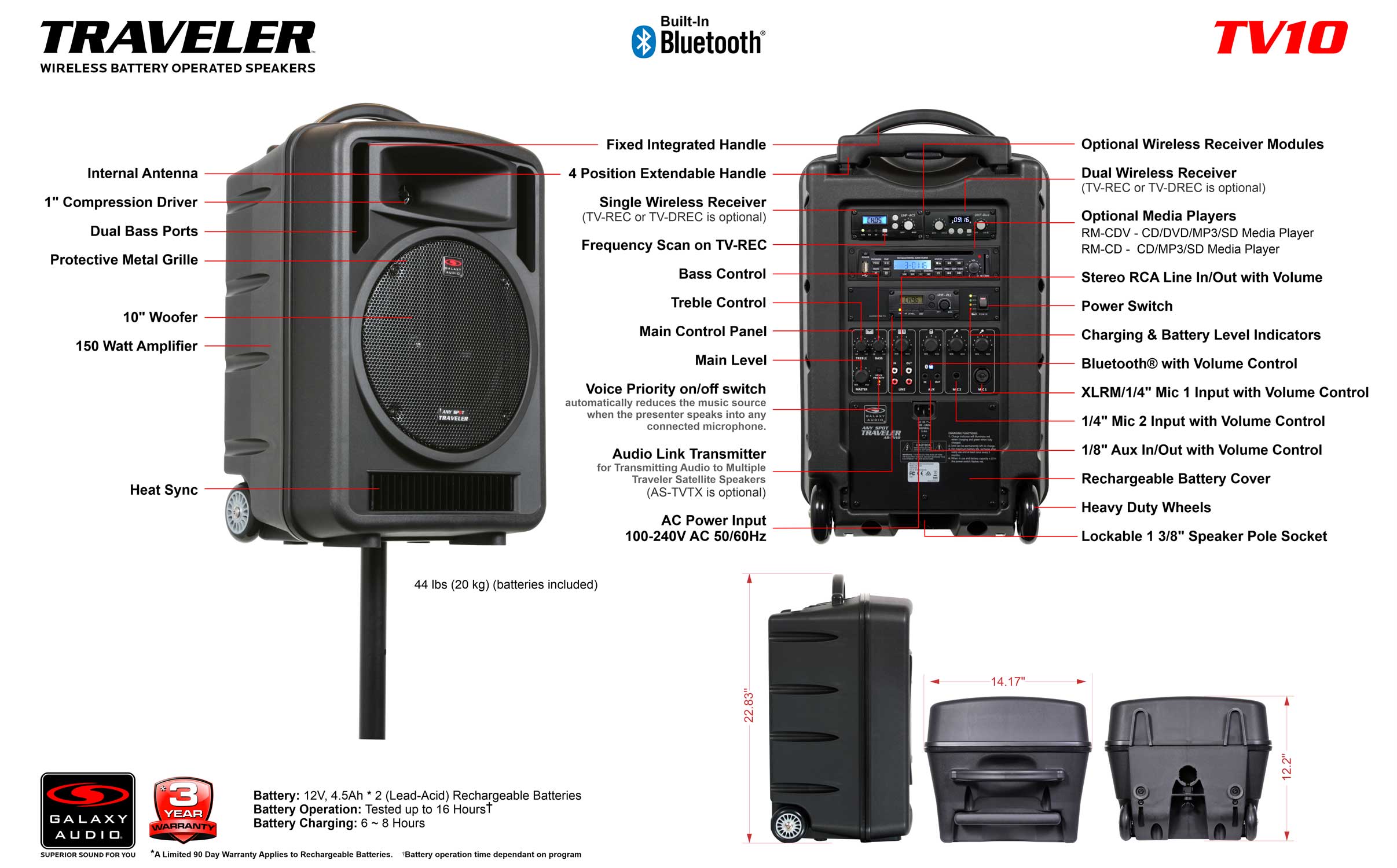 TV10 Traveler 10 All Inclusive Battery Powered Portable Wireless