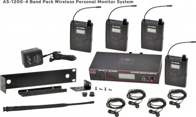 AS-1200-4 Wireless In-Ear Monitor Band Pack System with Four EB4 Ear Buds