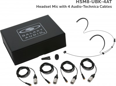 Black Uni-Directional Dual Ear Headset Mic with 4 Audio-Technica Cables