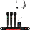 CSL4-HHHS–Four-Channel-Digital-Receiver-+-3-Handhelds-&-1-Headset CSL4-HHHS Four-Channel Digital UHF True Diversity Wireless Microphone System.Includes CSL4R QUAD Receiver w/ four independent receivers in a single 1U rackmount chassis, (3) HH48 Handheld Mics & (1) MBP48 Body Pack Transmitters w/ Headset Mic.