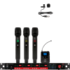 CSL4-HHHV–Four-Channel-Digital-Receiver-+-3-Handhelds-&-1-Lavalier CSL4-HHHV Four-Channel Digital UHF True Diversity Wireless Microphone System. Includes CSL4R QUAD Receiver w/ four independent receivers in a single 1U rackmount chassis, (3) HH48 Handheld Mics & (1) MBP48 Body Pack Transmitter w/ Lavalier.