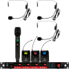 CSL4-HSSS–Four-Channel-Digital-Receiver-+-1-Handheld-&-3-Headsets CSL4-HSSS Four-Channel Digital UHF True Diversity Wireless Microphone System. Includes CSL4R QUAD Receiver w/ four independent receivers in a single 1U rackmount chassis, (1) HH48 Handheld Mic & (3) MBP48 Body Pack Transmitters w/ headset Mics.
